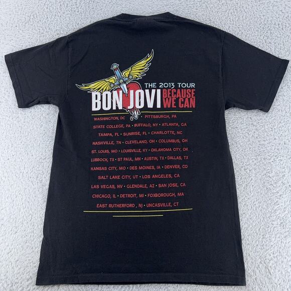 Bon Jovi Shirt Mens Small Black Because We Can 2013 Tour Concert Band Tee - Picture 3 of 6